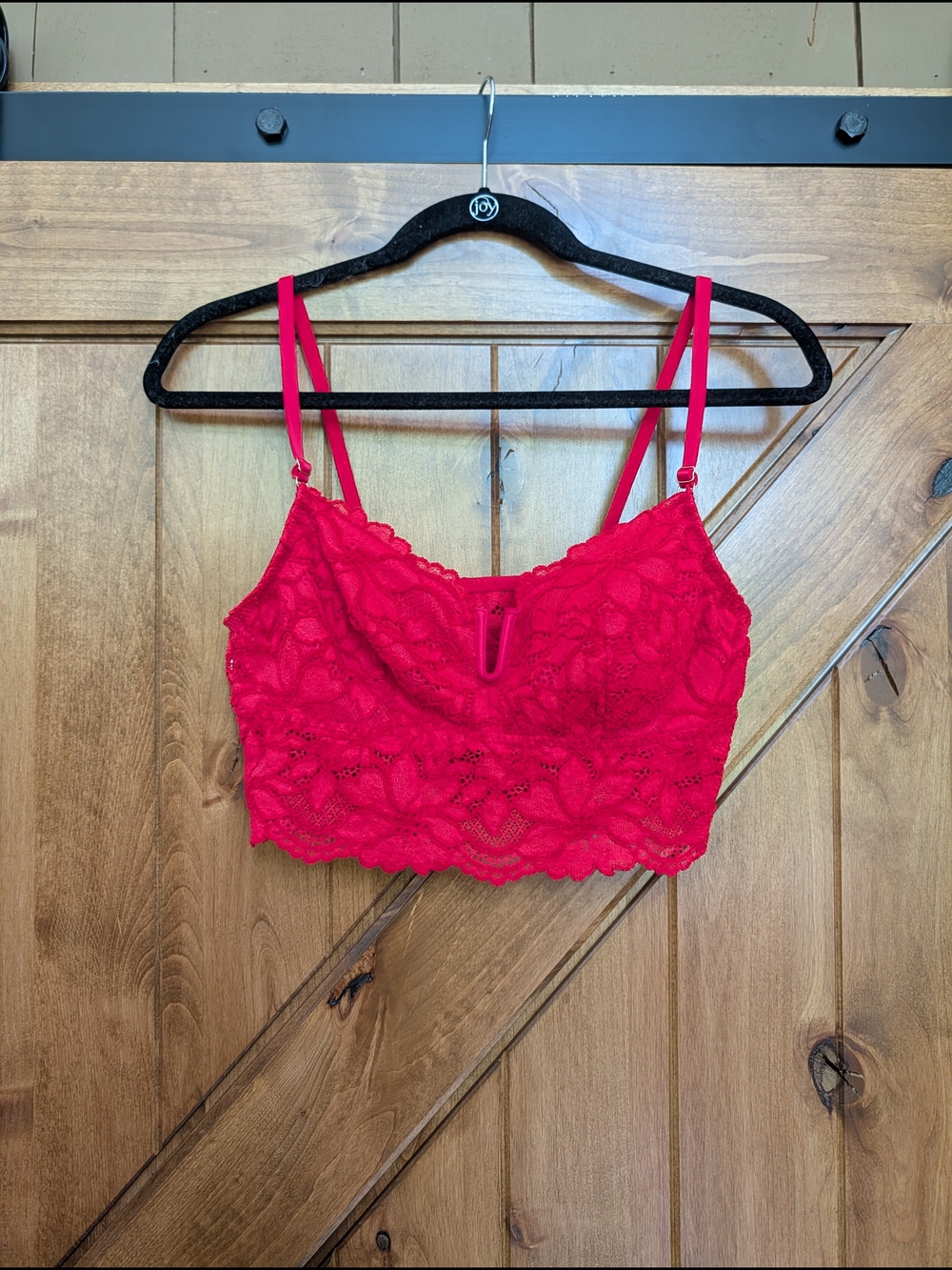 VS Pink Size M/L Lace Bralette Crop Top - Bright Red